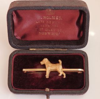 Fine Antique Victorian 9ct Gold Airedale Terrier Dog Brooch c1890 in Fitted Case 2