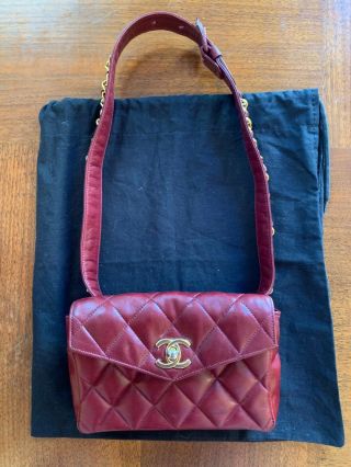 Chanel Quilted Burgundy Leather Goldtone​ ​vintage Bum Belt Fanny Pac Waist Bag