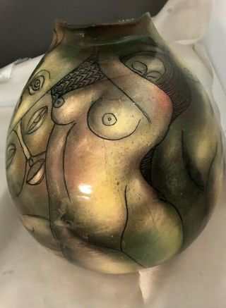 Vintage Art Pottery Artist Signed & Dated Nudes Collage Incredible Vase 2
