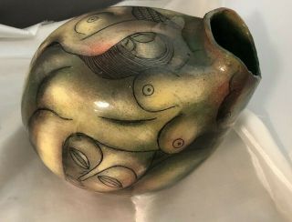 Vintage Art Pottery Artist Signed & Dated Nudes Collage Incredible Vase 3