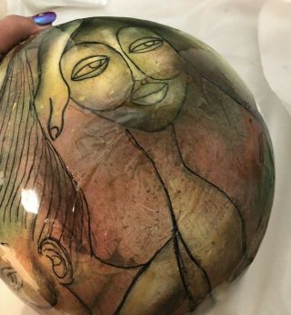 Vintage Art Pottery Artist Signed & Dated Nudes Collage Incredible Vase 4