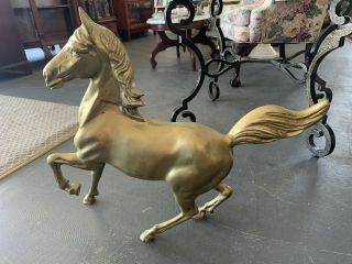 Vintage Large Mid - Century Brass Standing Horse Statue/figurine 28” L X 23 3/8 H
