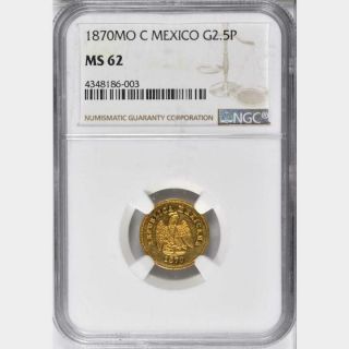 1870mo C Mexico Gold 2 1/2 Peso Ngc Ms 62 - Very Rare