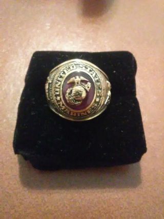 Vintage 10k Gold Usmc United States Marine Corps Ring Tun Tavern & Iwo Jima Wwii