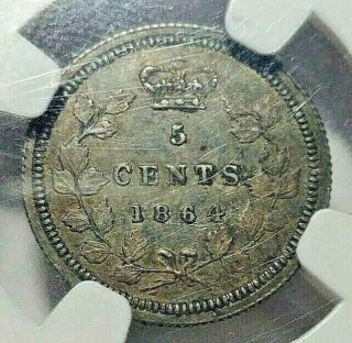 1864 Canada Brunswick 5 Cents Sml.  6 NGC AU - 58 RARE 2