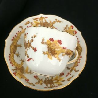 Vintage Meissen Yellow Gold Dragon Red Dot Porcelain Demitasse Cup & Saucer Set