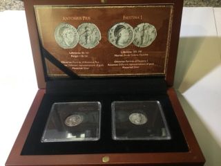 Ancient Roman Silver 2 - Coin Set: Diva Faustina & Husband Antonius Pius Æ28 W/box