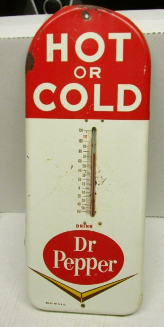 Vintage Collectible " Hot Or Cold " Dr.  Pepper Tin Thermometer - -