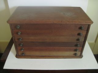 Vintage Walnut Wood Six Drawer Watchmaker Jeweler Optician’s Cabinet