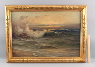 Antique Reynolds American Impressionist Seascape Oil Painting Carved Gilt Frame