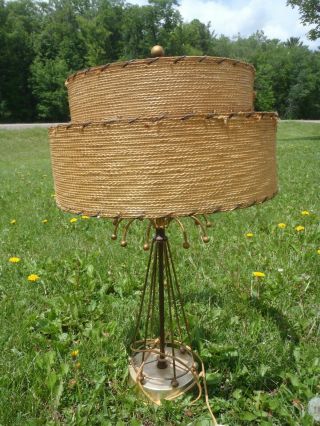 Rare Vintage Mid - Century Atomic Table Lamp Two Tier Fiberglass Lamp Shade