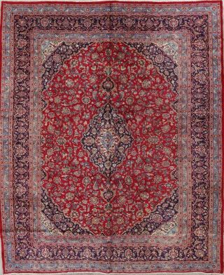 VINTAGE Traditional Floral RED Area Rug Hand - Knotted Living Room Oriental 10x12 2