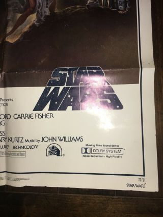 Vintage Star Wars Movie Poster 1977 Hope 27”x41” 3