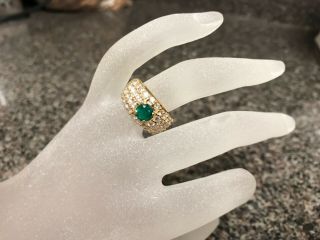 Vintage Designer 2.  50 Natural Colombian Emerald & Diamond 18k Gold Ring