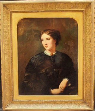 Fine 19th Century Pre - Raphaelite Portrait Study Young Lady Antique Oil Painting