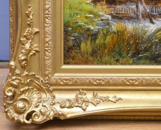 Large Early 20thC Landscape Oil Painting Angling on River Avon Fishing 10