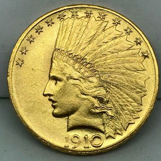 1910 $10 Indian Head Eagle Gold Coin Bu Uncirculated Rare Coin.