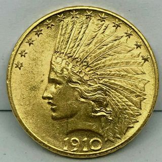 1910 $10 Indian Head Eagle Gold Coin BU UNCIRCULATED RARE COIN. 3