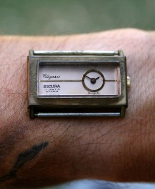 Vtg Sicura Breitling Elegance Art Deco Tv Tank Rare Swiss Watch 1970 Runs