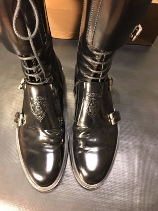 GUCCI LEATHER GOTHIC BIKER BOOTS WORN ONCE SIZE 45 US 12 RARE GG 100 AUTHENTIC 4