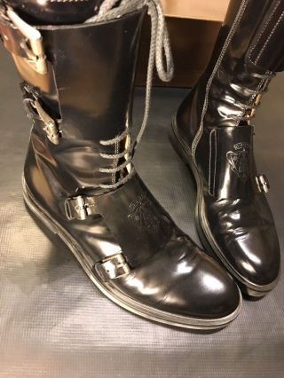 GUCCI LEATHER GOTHIC BIKER BOOTS WORN ONCE SIZE 45 US 12 RARE GG 100 AUTHENTIC 5