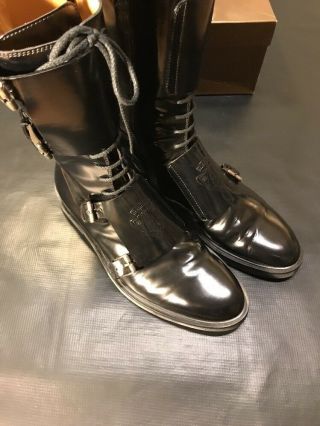 GUCCI LEATHER GOTHIC BIKER BOOTS WORN ONCE SIZE 45 US 12 RARE GG 100 AUTHENTIC 6