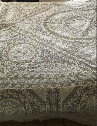 REMARKABLE ANTIQUE Handmade NORMANDY LACE BEDSPREAD 95 