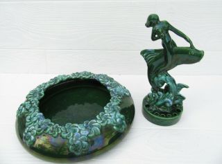 VINTAGE ROYAL HAEGER NUDE WOMAN FLOWER FROG AND CONSOE BOWL ART POTTERY FISH 2