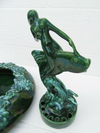 VINTAGE ROYAL HAEGER NUDE WOMAN FLOWER FROG AND CONSOE BOWL ART POTTERY FISH 3