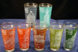 Seven Wonders Of The Ancient " World - Mcm Retro - 12oz Highball Glass Tumblers