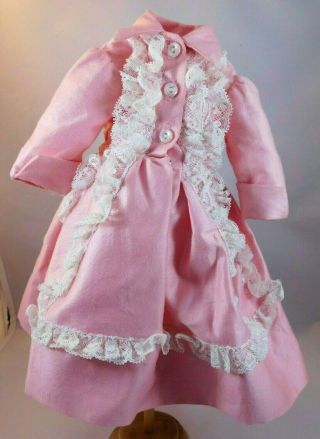 1957 Vntg Madame Alexander Elise Pink Polished Cotton Dress W/ White Lace,  Tag
