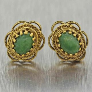Antique Vintage Estate Green Stone 14k Yellow Gold Earrings
