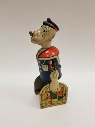 Vtg 1930s Marx Tin Litho Walking Popeye W/ Parrot Cages Wind Up Toy -