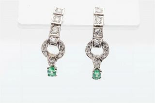 Antique Retro 1940s $4000 2ct Colombian Emerald Diamond Platinum Dangle Earrings