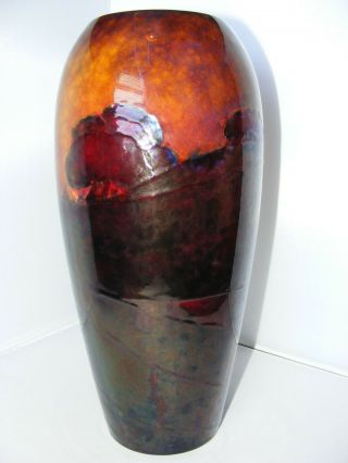 Extremely Rare Huge 12.  25 " Moorcroft Flambe Landscape Pattern Vase C1928