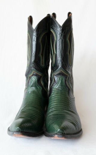 Vintage Tony Lama Black/green Snake Skin Western Cowboy Boots / Men’s 9 D