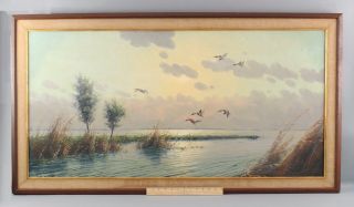 Large Authentic G.  Van Der Velde Mallard Ducks Marshland Luminist Oil Painting