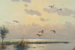 Large Authentic G.  Van Der Velde Mallard Ducks Marshland Luminist Oil Painting 4