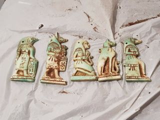 Rare Antique Ancient Egyptian 5amulets Protection God Horus Anubis Bastet 1820bc