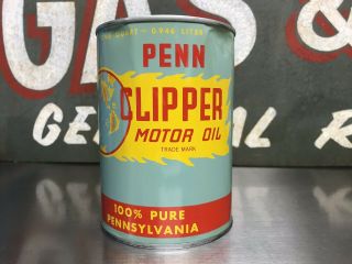 Rare Vintage Penn Clipper Motor Oil Can Great Graphics One Quart