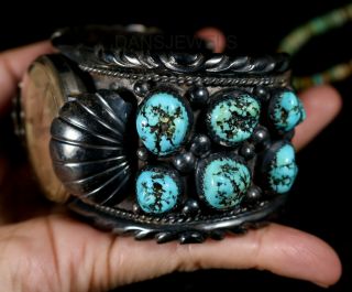 HEAVY 60 ' s Old PAWN Navajo Vintage SOLID Sterling Turquoise Watch Cuff Bracelet 2