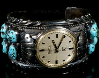 HEAVY 60 ' s Old PAWN Navajo Vintage SOLID Sterling Turquoise Watch Cuff Bracelet 3