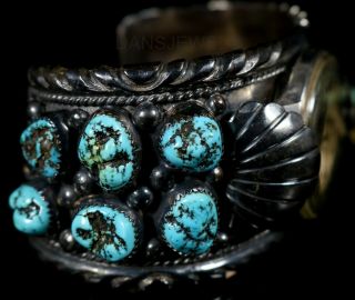 HEAVY 60 ' s Old PAWN Navajo Vintage SOLID Sterling Turquoise Watch Cuff Bracelet 4