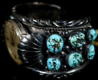 HEAVY 60 ' s Old PAWN Navajo Vintage SOLID Sterling Turquoise Watch Cuff Bracelet 5