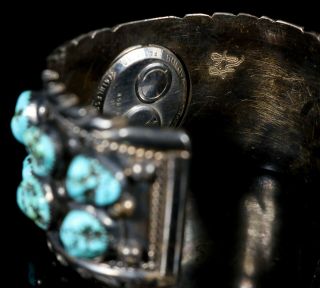 HEAVY 60 ' s Old PAWN Navajo Vintage SOLID Sterling Turquoise Watch Cuff Bracelet 7