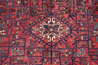 Vintage Geometric Heriz Serapi Area Rug Hand - Knotted Oriental Wool Carpet 7x9