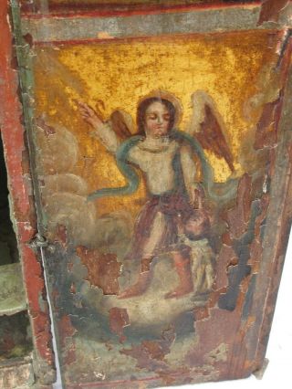 Antique Mexican Spanish Colonial Wood Altar w/ Exterior and Interior Paintings 6