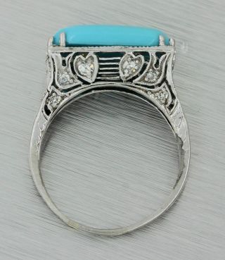 1920s Antique Art Deco Platinum Filigree Turquoise.  22ctw Diamond Cocktail Ring 4