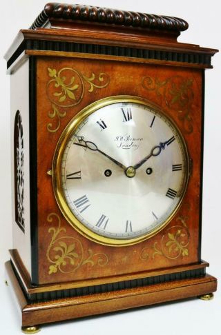 Antique Jw Benson London Double Fusee Mantel Bracket Clock Inlaid Rosewood 8day