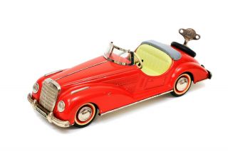 Vintage Distler Clockwork Tin Car Mercedes Benz Cabriolet Convertible Red W/ Key